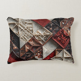 Almofada Decorativa Vermelho Preto Marfim Micro Mosaico 3D Geométrico