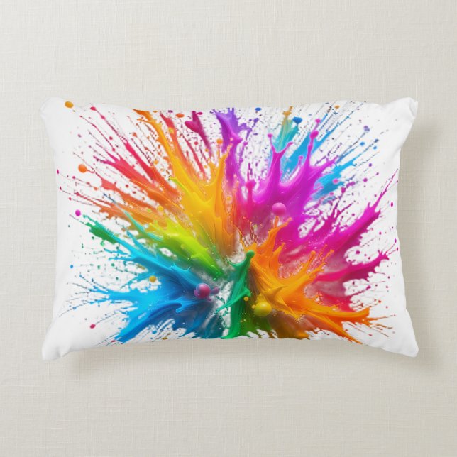 Almofada Decorativa Vibrant Rainbow Paint Splatter Explosion (Frente)