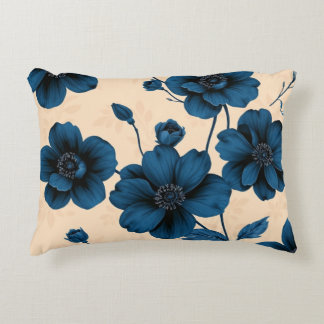 Almofada Decorativa Victorian Blue Flowers on Beige Background Pillow