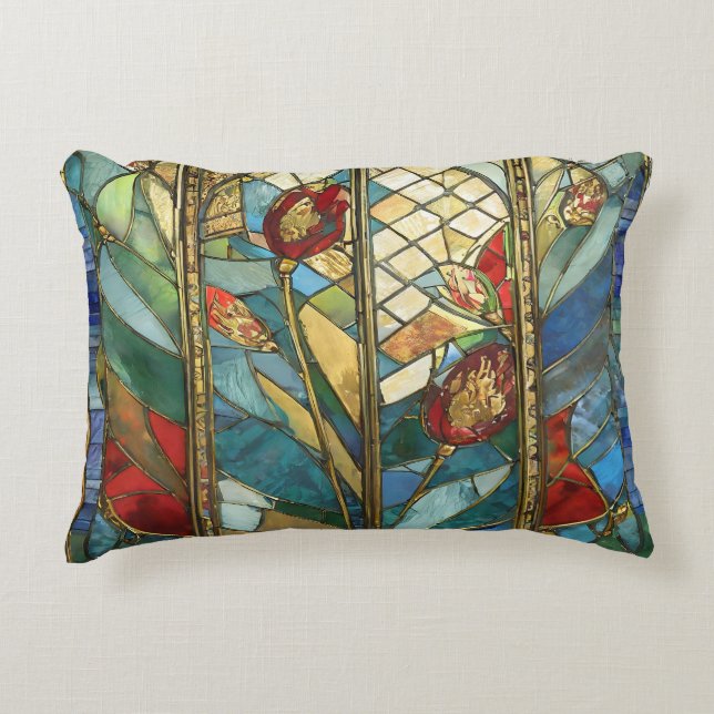 Almofada Decorativa Vidro Vermelho Chefe Poppies no nascer do Sol (Frente)