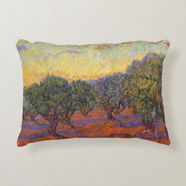 Almofada Decorativa Vincent van Gogh - Olival, Céu Laranja (Frente)
