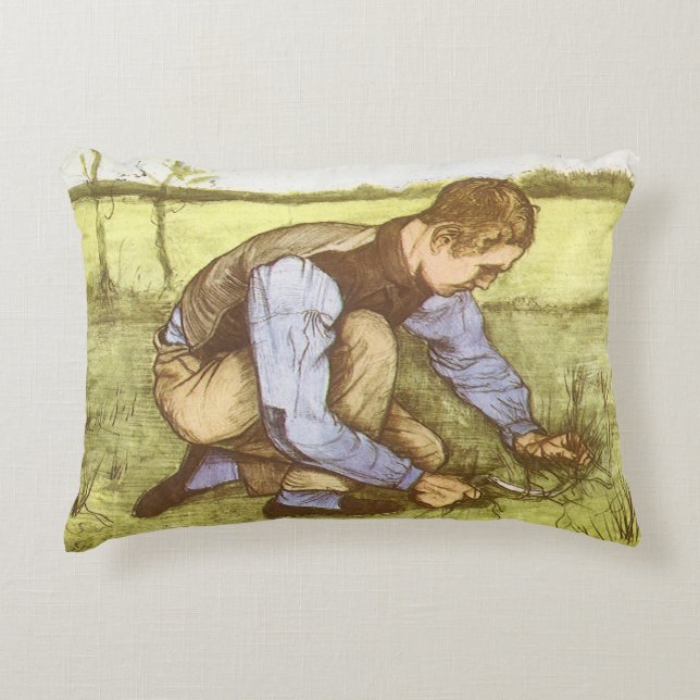 Almofada Decorativa Vincent van Gogh - Rapaz Cortando Grama com Foice (Frente)