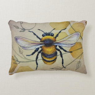 Almofada Decorativa Vintage Bee No. 1 e Honeycomb Watercolor Art