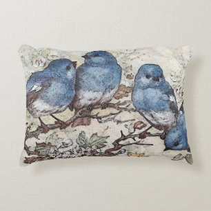 Almofada Decorativa Vintage bluebird ilustra a natureza das aves bonit