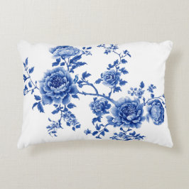 Almofada Decorativa Vintage Chinoiserie Blue Borboletas Brancas Flores