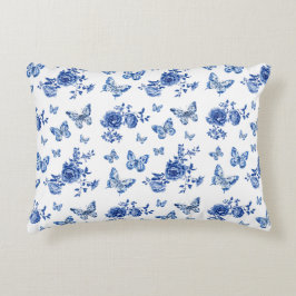 Almofada Decorativa Vintage Chinoiserie Blue Borboletas Brancas Flores