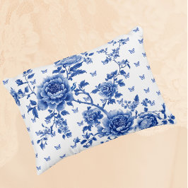 Almofada Decorativa Vintage Chinoiserie Blue White Butflies Rosas