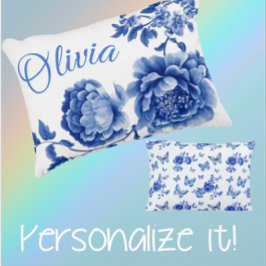 Almofada Decorativa Vintage Chinoiserie Blue White Roses Personalizada