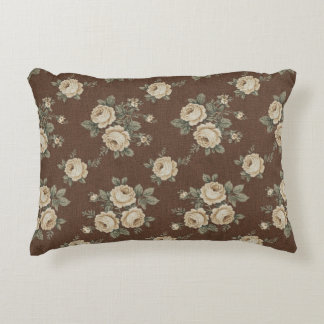 Almofada Decorativa Vintage Cream Roses on Mocha Brown Pattern