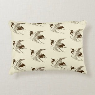 Almofada Decorativa Vintage - Desenho japonês de um guindaste, Brown