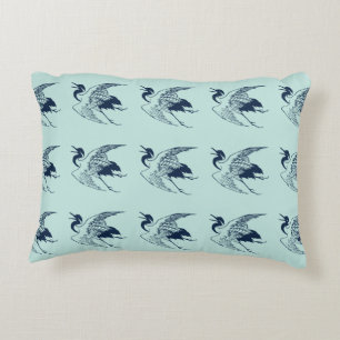 Almofada Decorativa Vintage - Desenho japonês de uma grua, azul