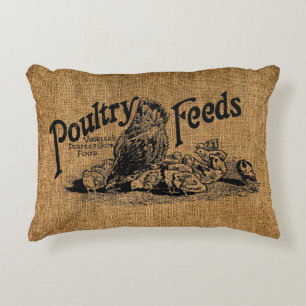 Almofada Decorativa Vintage Faux Burlap Poultry Feeds Sack Modelo