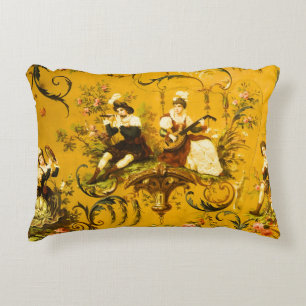 Almofada Decorativa Vintage Floral Vitoriano Amarelo-Amarelo-Dourado f
