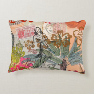 Almofada Decorativa Vintage Flowers Hula Colorful Hawaiian Tropical
