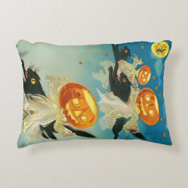 Almofada Decorativa Vintage Halloween Pumpkin Fantasmas e Gatos Negros