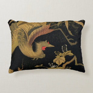 Almofada Decorativa Vintage Japonês Phoenix Gold Black Bird