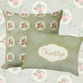 Almofada Decorativa Vintage Look Personalizado Faded Green Damask