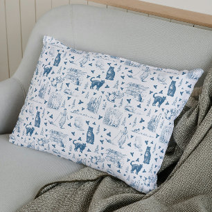 Almofada Decorativa Vintage Retro Toile Patterno Cat Catnip White Blue