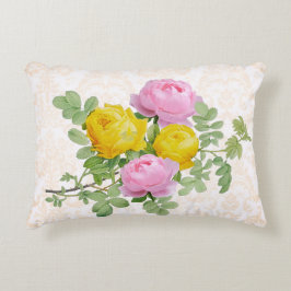 Almofada Decorativa Vintage Rosas vitorianos em Pastel Yellow Damask
