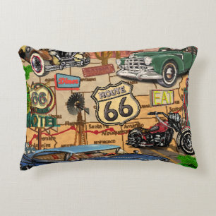 Almofada Decorativa Vintage Route 66, poster nostálgico.