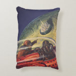 Almofada Decorativa Vintage Science Fiction, Futurística City on Moon<br><div class="desc">Imagem de viagem de ilustração venenosa e ficção científica de transporte apresentando um clássico livro em quadrinhos retrô sci fi espaço e imagem planetária de astronautas ou aliens viajando em uma espaçonave voando sobre uma metrópole futurista na lua.</div>