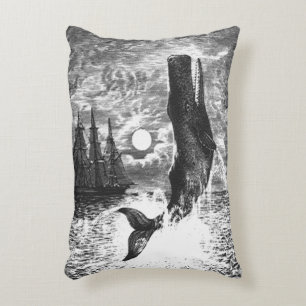 Almofada Decorativa Vintage Sperm Whale Breaking, Animais Marinhos