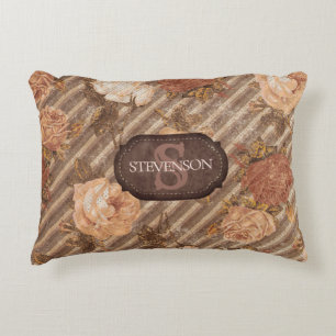 Almofada Decorativa Vintage Spice Copper Rosa   Monograma Floral Russo