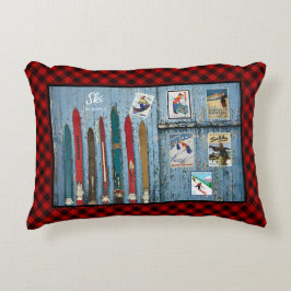 Almofada Decorativa Vintage Wood Skis/ Posters de propaganda esqui