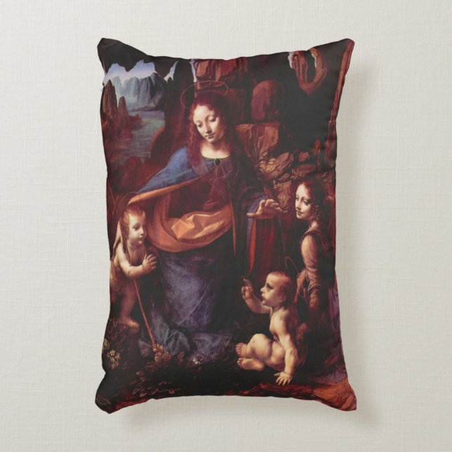 Almofada Decorativa Virgem (Madona) de Leonardo da Vinci das Rochas (Frente(Vertical))