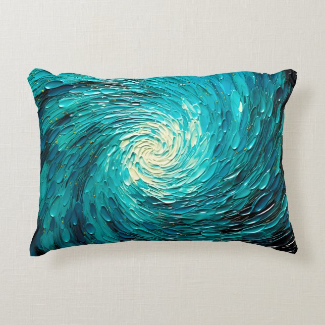 Almofada Decorativa Vórtice Abstrato do Oceano Turquesa (Frente)