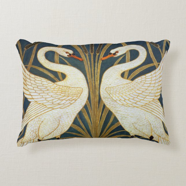 Almofada Decorativa Walter Crane - Swan, Rush E Iris Art Nouveau (Frente)
