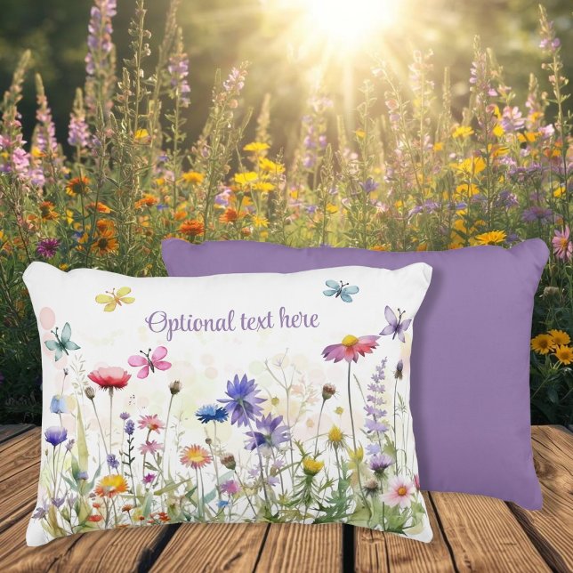 Almofada Decorativa Watercolor Butterflies wildflower boketext (Watercolor Butterflies wildflower text Accent Pillow)