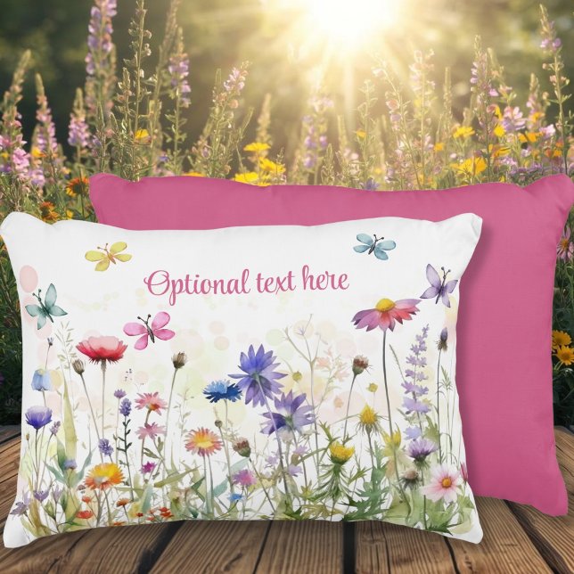 Almofada Decorativa Watercolor Butterflies wildflower boketext (Watercolor Butterflies wildflower custom text Accent Pillow)