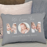 Almofada Decorativa We Love You Mom Photo<br><div class="desc">This charming photo keepsake pillow is decorated with family photos in the shape of "MOM" and says,  "We Love You."  Easily customizable with your photos and children's names. Perfect for Mother's Day,  birthdays,  or just to show your appreciation.</div>
