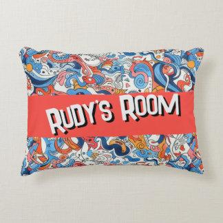 Almofada Decorativa Whimsical Colorful Doodle with name,