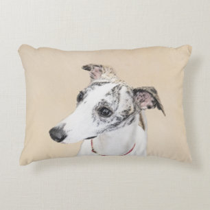 Almofada Decorativa Whippet, inglês Whippet, pressão, branco, rajado