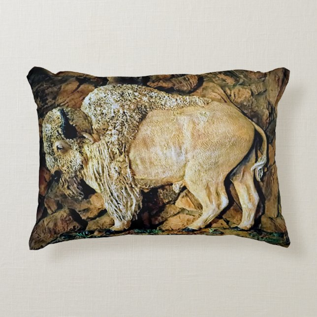 Almofada Decorativa "White Buffalo" original art Accent Pillow (Frente)
