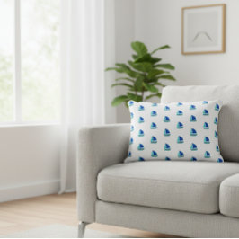 Almofada Decorativa White cushion with blue boats, Nautical decorative