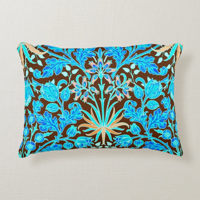 Almofada Decorativa William Morris Hyacinth Impressão, Aqua e Brown (Frente)