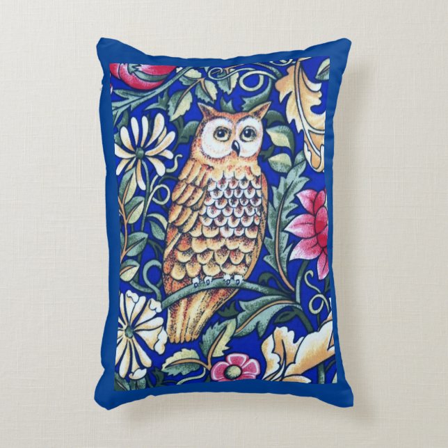 Almofada Decorativa William Morris Owl Tapeçaria, Beige e Cobalto Blue (Frente(Vertical))