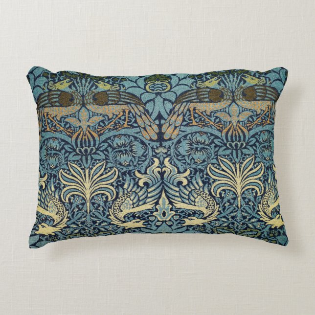 Almofada Decorativa William Morris Pavão e Dragão Desenho Tecido (Frente)