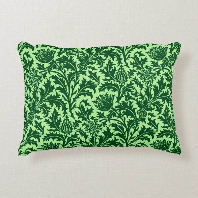 Almofada Decorativa William Morris Thistle Damask, Emerald Green (Frente)