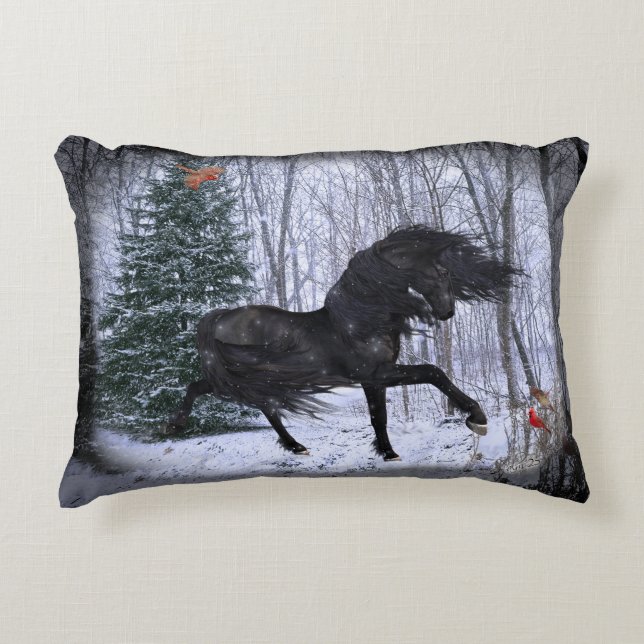 Almofada Decorativa Winter Wonderland Friesian Horse 2 Pillow (Frente)