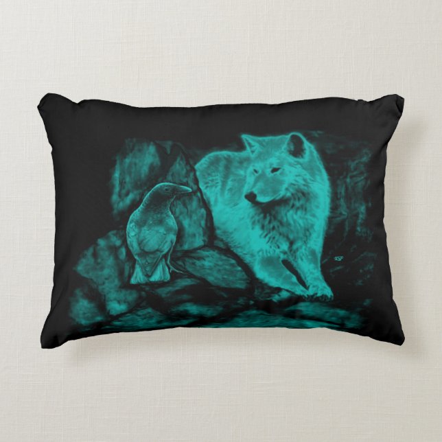 Almofada Decorativa Wolf e Raven na Noite (Frente)