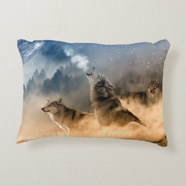 Almofada Decorativa Wolves Howling no Travesseiro decorativo da Lua (Verso)