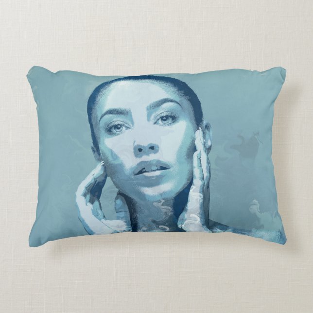Almofada Decorativa "Woman in Blue" Premium Canvas  (Frente)