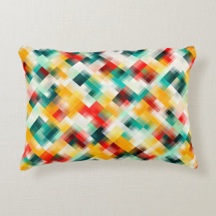 Almofada Decorativa Xadrez Abstrato Amarelo Verde Vermelho