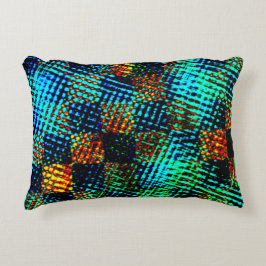 Almofada Decorativa Xadrez azul, arranhão esverdeado, mancha suja verm