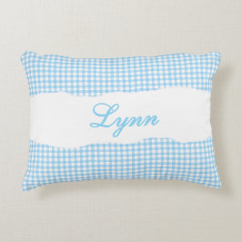 Almofada Decorativa Xadrez Azul Rústico Nome Personalizado