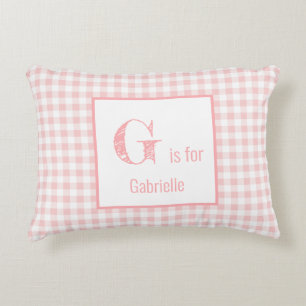 Almofada Decorativa Xadrez Gingham Rosa Bebê & Branco - Berçário com M